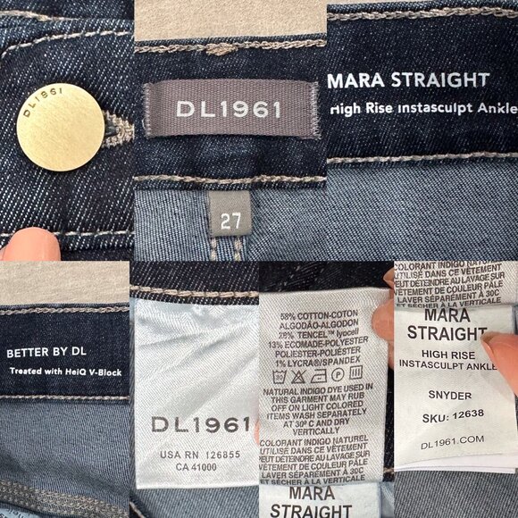 DL1961 Mara Straight High Rise Instasculpt Ankle Jeans in Snyder Dark Wash Sz 27 - Picture 4 of 16